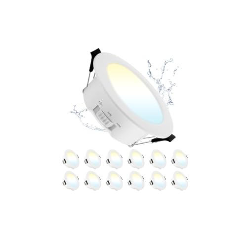 Grebeam LED Spots 68mm 5W LED Einbaustrahler 230V Flach IP44 Deckenspots Warmweiß Neutralweiß Kaltweiß Einbauleuchten für Badezimmer Küche Wohnzimmer, 12er Set