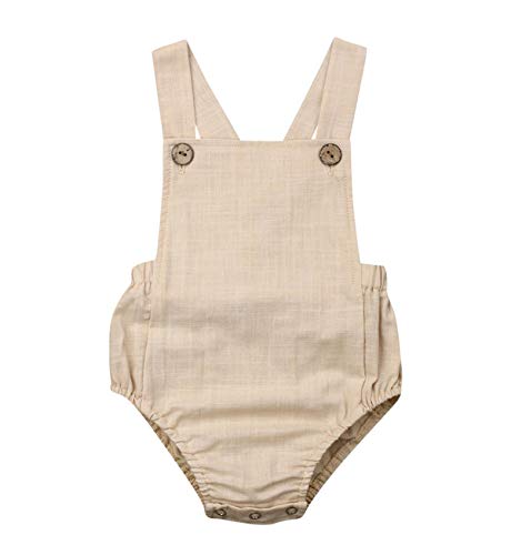 Image of doublebabyjoy Newborn Baby 1 Piece Summer Romper Baby Girl Boy Solid Color Jumpsuit Sleeveless Backless Overalls Outfits