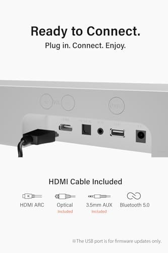 Image of FUNLOGY Sound Bar for Smart TV, 100W 2.1ch Bluetooth 5.0 Soundbar with HDMI ARC, Optical & AUX, Remote Control, for Projector and Gaming, White
