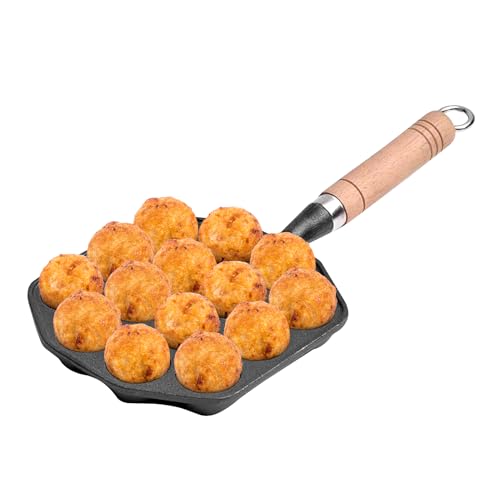 Sartén Para Takoyaki, Sartén Antiadherente Aebleskivers, Máquina Para Hacer Takoyaki Sartén Para Takoyaki De 14 Orificios Molde Para Albóndigas De Carne De Pulpo De Hierro Fundido Antiadherente Con Ma
