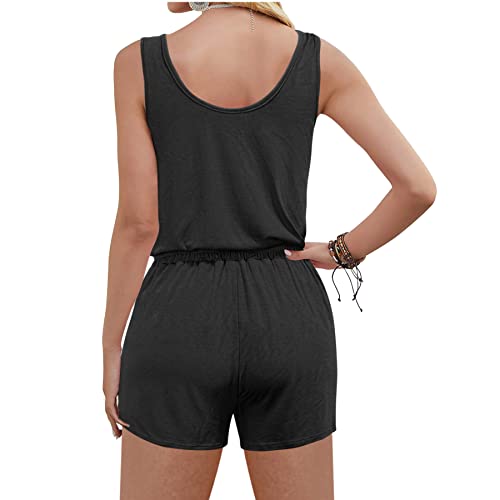 Mocibo Womens 2 Piece Outfits Casual Tracksuits Sweatsuit Sleeveless Scoop Neck Elastic Shorts Solid Loose Sports Sets With Pockets For Summer Black M #TOP3