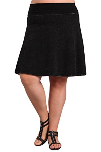 HEYHUN Plus Size Women's Solid Acid Washed Flared Hippie Midi Skirt