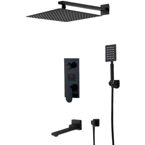 Colonne de douche noire mate avec affichage digital LCD et mitigeur 3 voies pour salle de bain