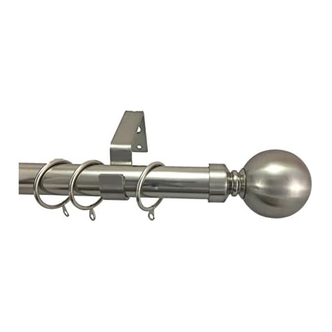28mm Diameter Metal Curtain Pole Various Finials & Lengths Polished Chrome, Antique Brass & Brushed Chrome (4m, Brushed Chrome) Cover