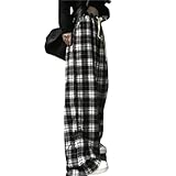 Manniduole Woman Casual Plaid Y2K Pants Goth Baggy Pants Grunge Clothes Pajama Pants Streetwear, Small, Black