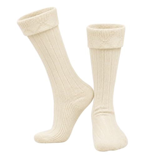Highland Scottish Wool Blend Kilt Hose for Men Ribbed Socks for UK Shoe Sizes (UK Alpha L Regular Regular Cream)