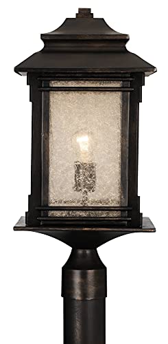 Franklin Iron Works Hickory Point Rustic Outdoor Post Light Fixture Walnut Bronze Steel 21 1/2" Frosted Cream Glass Lantern For Exterior House Porch Patio Outside Garden Driveway Lawn Walkway #TOP18