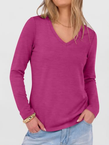 Image of ANRABESS Women's Long Sleeve Shirts V Neck Fall Tops | Soft Comfort Wrinkle Free Tshirts, Basic Tee, Winter Layer Clothing, Business Casual Work Fall Outfits, Travel Daily Wear