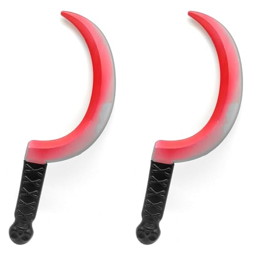 AC - Pack de 4 hoces de plástico, mango decorado con calavera y tibias, complemento para disfraces de asesino, criminal, carnaval, Halloween, cosplay - 37 cm