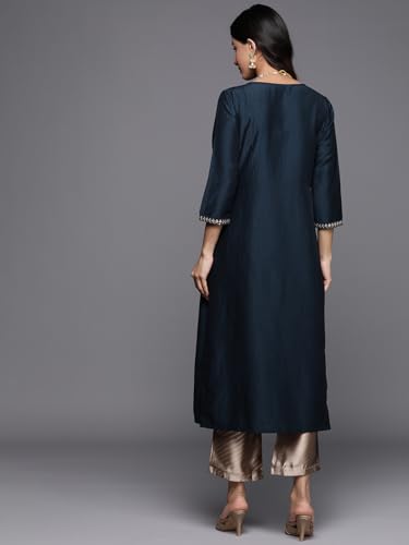 Image of Libas Women's Embellished Silk A-Line Kurta