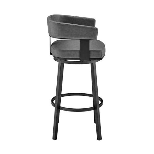 Armen Living Lorin Modern Butaco Giratorio con Asiento de Cuero Sintético Gris y Estructura de Acero Inoxidable Negro para Isla de Cocina miniatura 5