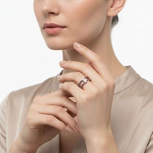 Image of Choose Your Gemstone Marquise Bezel Set Diamond CZ Band Rose Gold Plated Marquise Shape Split Shank Engagement Ring Lightweight Office Wear Everyday Gift Jewelry US Size 4 to 12