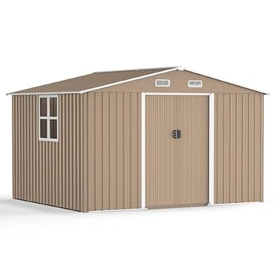 Kullavik 10FT x 8FT Outdoor Storage Shed with Window and Lockable Doors,Waterproof Metal Garden Tool Shed,Galvanized Steel shed for Backyard,Garden,Patio