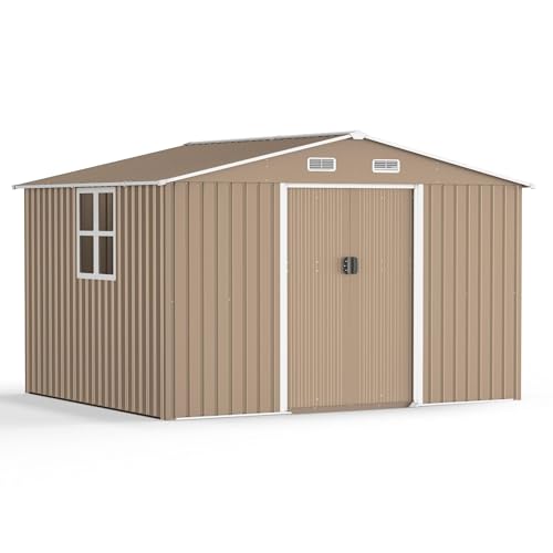 Kullavik 10FT x 8FT Outdoor Storage Shed with Window and Lockable Doors,Waterproof Metal Garden Tool Shed,Galvanized Steel shed for Backyard,Garden,Patio