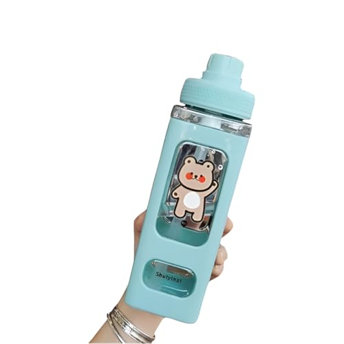Image of LHOTSE FreeSip Cute Square Water Bottle for School with Straw & Leakproof Lid - Large Capacity Kawaii Bottle for Kids, Girls & Office Use (Green)