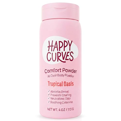HAPPY CURVES Comfort Powder: Talc Free Anti Chafe Body & Foot Dusting Powder Deodorant to Control Inner Thigh Chafing, Private Areas, and All Over Body for Women 4 oz. (1 Pack, Tropical Oasis)