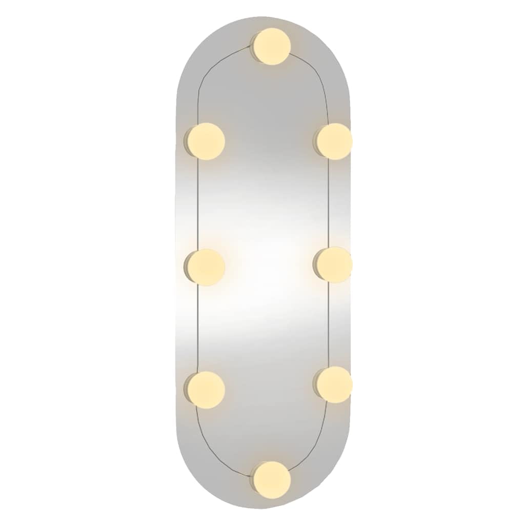 Specchio da parete con illuminazione a LED, 20 x 50 cm, forma ovale con porta USB, specchio decorativo per camera da letto, corridoio e bagno, argento