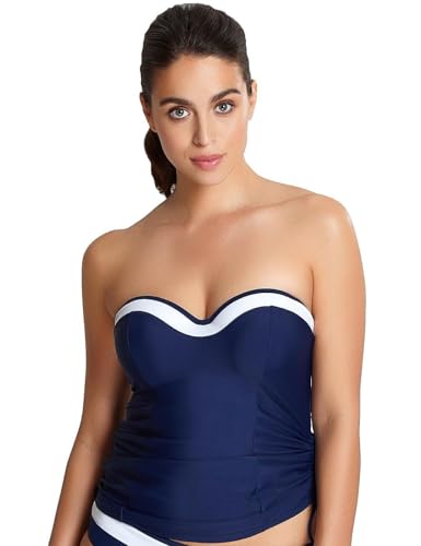 Panache Women's Anya Cruise Bra Sized Molded Bandeau Tankini Top, Navy/White, 30DD