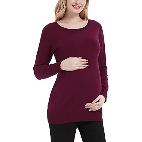 MOMOOD Maternity Sweater Knit Pregnancy Pullover Crewneck Loose Tunic Basic Shirt Casual Long Sleeve Top Burgundy XL Cover