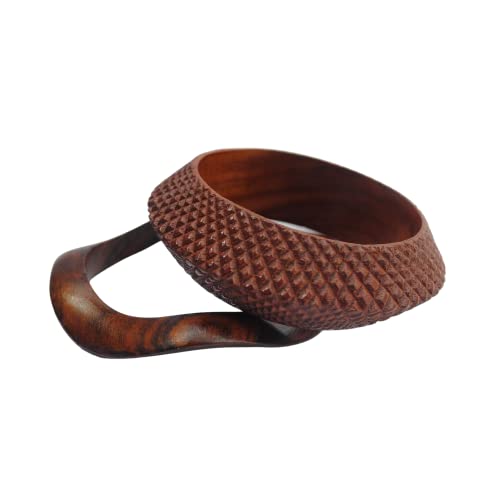 Style Curvaceous - Get These Adorable and Budget-friendly Charm-bangle-bracelets in Artistic Curvaceous & Wedge-shaped Design-pattern Made With Organic Sisso-wood by Pure Hands