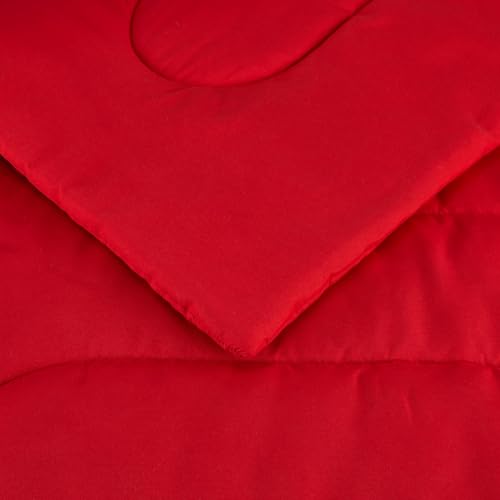 Image of Amazon Basics 3-Piece Soft Microfiber Kids' Comforter and Pillow Sham Set, Full /Queen, Red, Solid