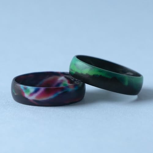 Zollen Silicone Wedding Rings for Women 2 Packs ，Breathable Printed Design with Leaves，Unique Design, Comfort Fit Ring3