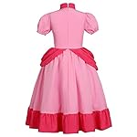 Coseaon Peach Cosplay Disfraz Niña Peach Princesa Vestido de Melocotón con Corona Guantes Varita de Mágica Difraces Halloween Navidad Carnaval 4-15 años