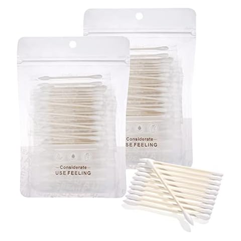 KRIZJUES Cotton Swabs, Individually Wrapped Cotton Buds, Biodegradable Cotton Tip Applicator Suitable for Ear, Beauty Care, Cleaning, Make up - Round and Pointed Shape Cotton Heads (200 Count) Cover