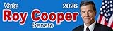 Vote Roy Cooper Senate 2026 Blue Bumper Sticker or Flexible Magnet (Magnetic Bumper Sticker)