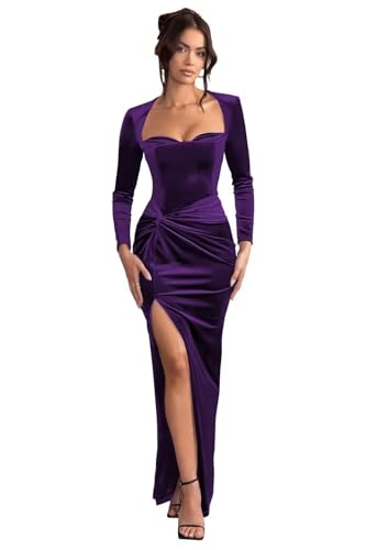 Stylefun Velvet Long Sleeve Bridesmaid Dress 2025 with Slit Maxi Formal Evening Dress CYM280