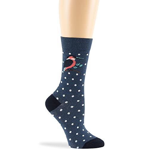 7Bigstars Kingdom Women Dot Flower Socks - 4 Pack Large - Bluebird-Robin -Flamingo-Blue Jay- Sock Size: 10-12, Shoe Size:8-12, Grey, Dark Grey, Dark Navy, Light Navy #TOP6
