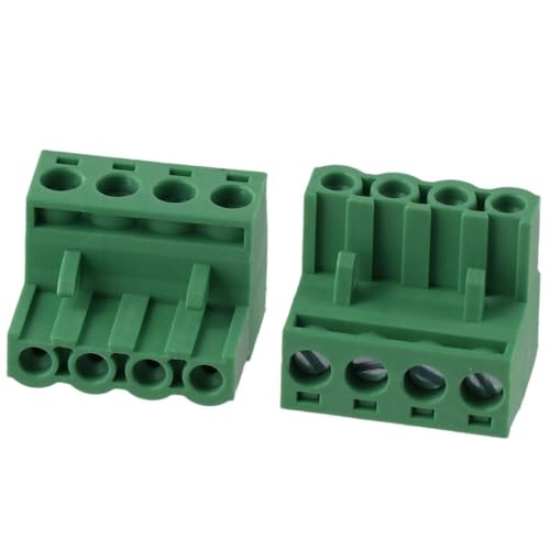 SHUATI 5Pcs Terminal Block, Green 4 Pole PCB Mount Terminal Connector, Male & Female 4 Pin Phoenix Type Connector for Electronics