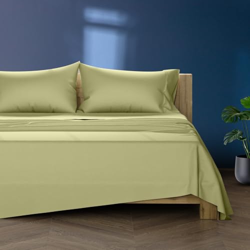 Image of TEXAS LINEN CO. 100% Egyptian Cotton Sheets Queen Size - Luxury 1000 Series Lonestar Lovin' Collection Bed Sheets Queen Size Set (4 PC, Sage Green), Cooling, 16 inch Deep Pocket, Sateen Weave Hotel Sheets