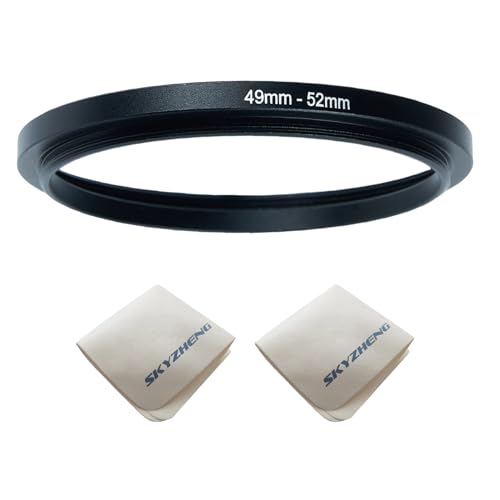 49mm Lens to 52mm Camera Lens Adapter 49mm to 52mm Step Up Ring Adapter Ring for All Brands of UV ND CPL, with Premium Lens Wiping Cloth 2 Pack (49mm-52mm)