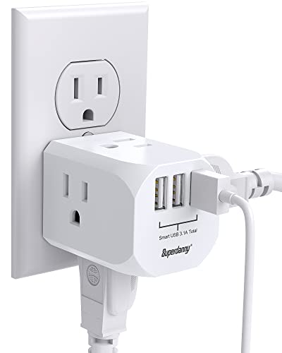 Multi Plug Outlet Extender, SUPERDANNY Plug Extender with 4 Electrical Outlets & 3 USB Ports Cube Wall Charger, Power Adapter Cruise Ship, Wall Plug Splitter for Home Office Dorm Travel, White