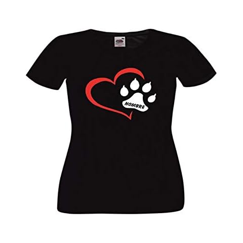 Camiseta Divertidas Corazon con Huella de Perro y Nombre para Mujer thumbnail