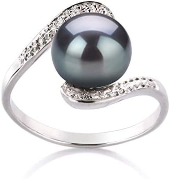 Chantel Black 9-10mm AA Quality Freshwater 925 Sterling Silver Cultured Pearl Ring For Women - Size-7