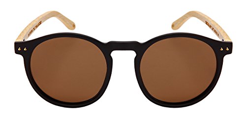 Edge I-Wear Round Horn Rimed Bamboo Sunglasses Wood Women Polarized Lens 541006BM-FLP2