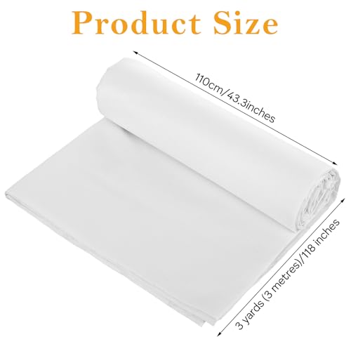 100% Cotton Fabric 3 Yard 44 Inches Wide White Cotton Quilting Fabric Soft Embroidery Quilting Fabric by The Yard, Muslin Fabrics for Sewing Material Apparel Cloth