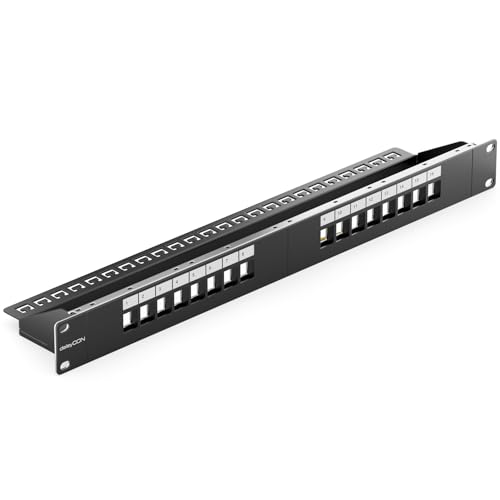 deleyCON 16 Port Panneau Patch Modulaire pour Keystone Modules 1 HE 19" Rack Montage Compatible CAT5 CAT6 CAT7 CAT8 LAN Réseau Câble Installation Noir