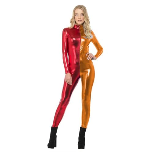 XINLIANYI Bodysuit Side Red Splice Zipper Jumpsuit Unisex Stage Show Clubwear Long Sleeve Vinyl Leather Catsuit customizable