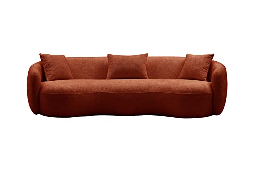 Image of KEIKI 94 inch Boucle Half Moon Curved Sectional Sofa with 3 Throw Pillows, Modern 4-Seater Teddy Fleece Leisure Couch with Curved Backrest, Easy Assembly, for Living Room, Bedroom, Brown