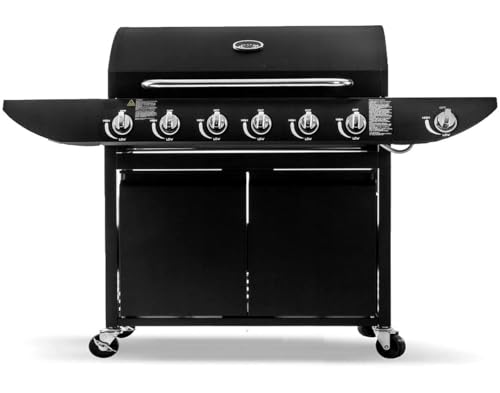 Deluxe 6+1 Gas Burner Grill BBQ Barbecue Side Burner Storage Garden Black
