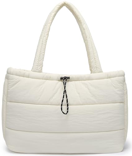 Queenoris Puffer Tote Bag for Women, Large Quilted Lightweight Satchel Purse Travel Gym Bag