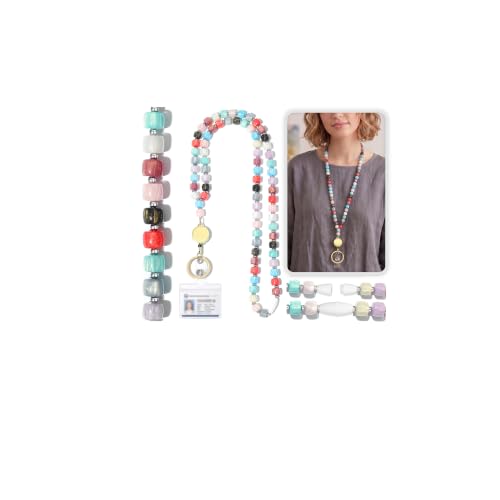 SAM & LORI Teacher Lanyard Breakaway Lanyards for Id Badges for Keys Beaded Retractable Break Away Lanyards for Id Badges Holder Cute Keychain Lanyard Women Cruise Ship Cards Work Badge Reel