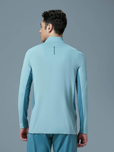 Image of TECHNOSPORT Men Polyester Slim Fit Colorblock Zipper Neck Full Sleeve Cotflex Polo T-Shirt With Quick Dry, Spf50+ For Gym, Sports And Regular Use
