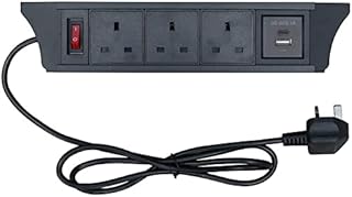 ZESHAN Desk Power Pop up Sockets with 2 UK Plugs USB and Type C Charger for Office Conference Desk Black
