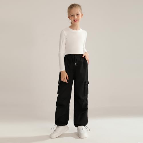 Girls Cargo Jogger Pants Parachute Pants with Elastic Waist and Pockets Cargo Trousers for Teens Girls 7-14 Years4