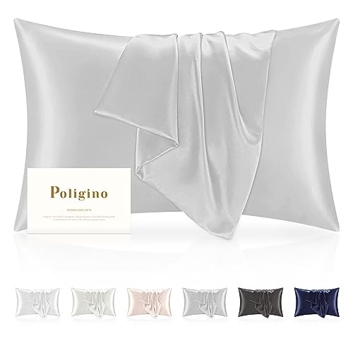 Fundas de Almohada 50x90cm 100% Seda, 22 Momme, Propiedades Antibacterianas, Baja Alergénicidad, la Funda de Almohada de Seda Protege Tu Cabello y Tu Piel,Plata 1 PC