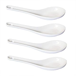 Pirhosigma 4 pcs Asia Porcelain Soup Spoon Ceramic Rice Spoons Chinese Won Ton Spoons for Home Kitchen Restaurant